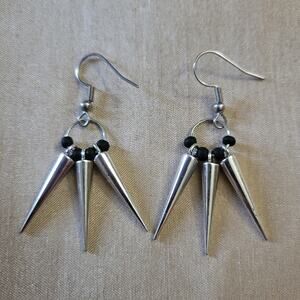 Spiked hook earrings with alternating black beads, stainless steel hooks